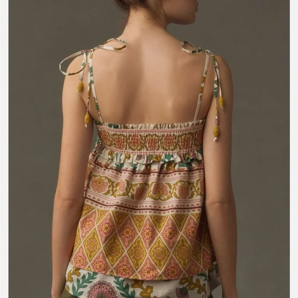 Sarah Hann Anthropologie Multicolor Smocked Tank Top NWOT - Picture 2 of 7